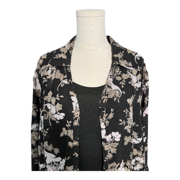β¨ EUC KATHIE LEE WOMAN Floral Sheer Blouse w/ Black Tank | Womenβs Sz 18W/20W - Picture 2 of 12